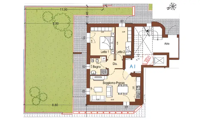 Planimetria appartamento al piano terra con giardino – Palazzina Verde Sigonio, lotto A4 – CMB Immobiliare Carpi