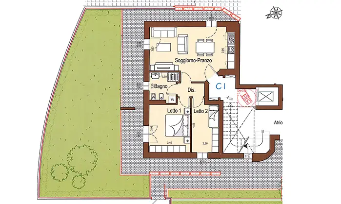 Planimetria appartamento al piano terra con giardino – Palazzina Verde Sigonio C, lotto 4 – CMB Immobiliare Carpi