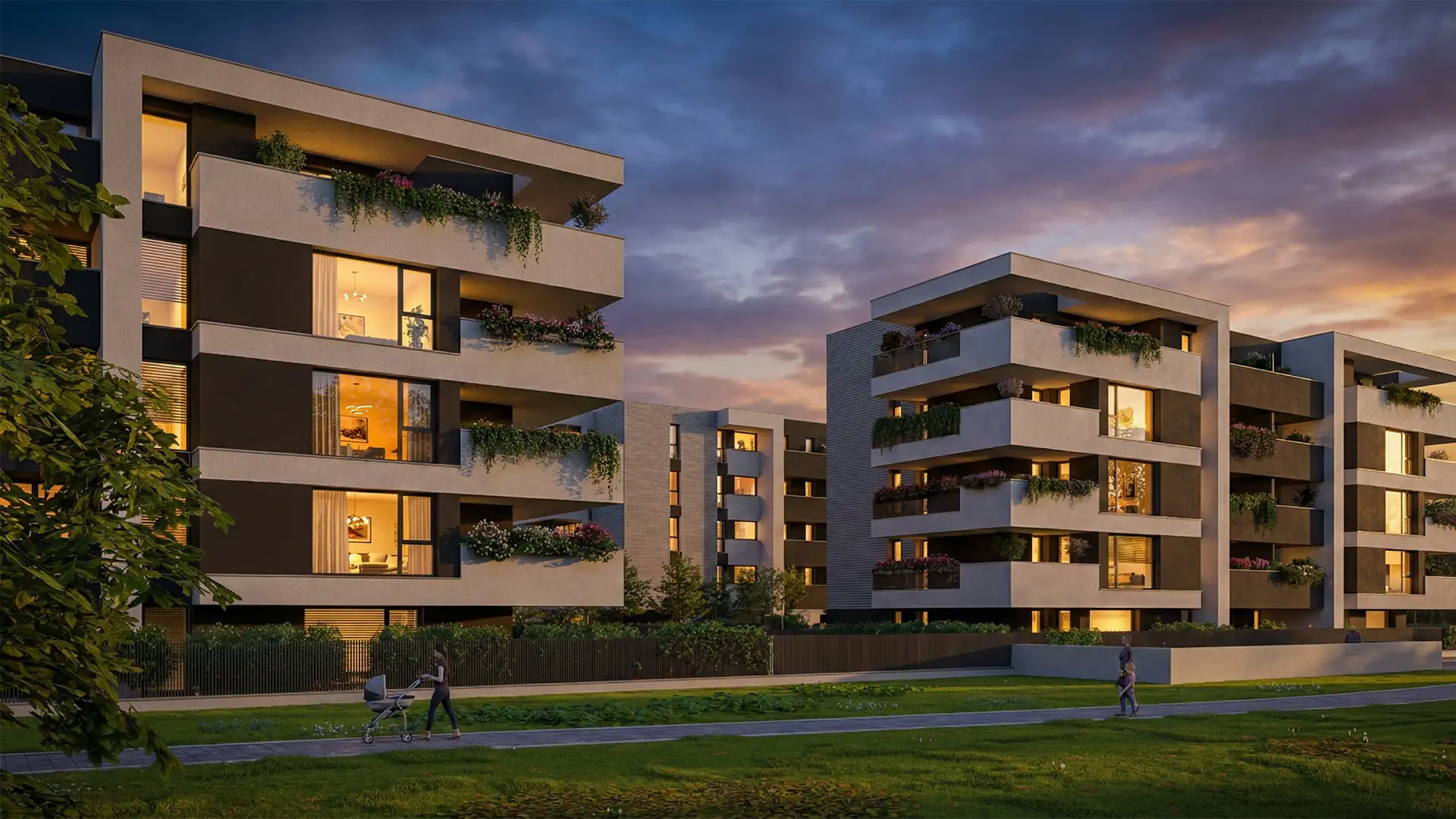 Nuove costruzioni EstenseLife di CMB Immobiliare a Modena Vaciglio: esterni di design moderno con finiture di pregio e aree verdi circostanti