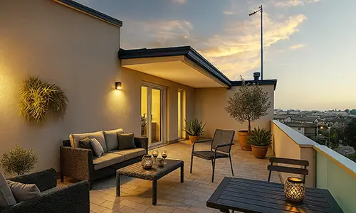 Render terrazza attico Borgo del Sole a Morbidina di Carpi, in costruzione, in vendita da CMB Immobiliare consegna 2027